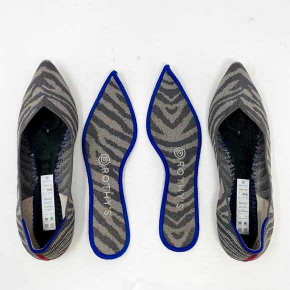 Rothy's The Point Grey Zebra Stripe Size 6 Slip On Ballet Flats - Picture 7 of 8